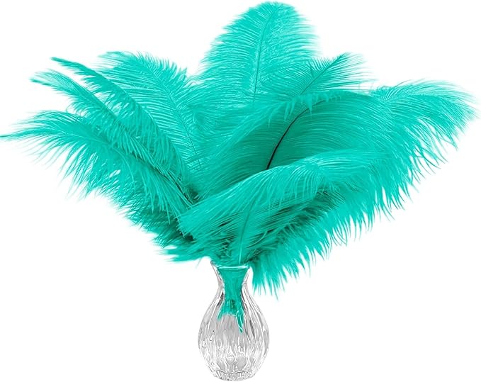 Piokio 20pcs Aqua Green Ostrich Feathers 10-12 inch (25-30cm) Bulk Feathers for Wedding Party Centerpieces, Home Decoration and DIY Clothing, Gatsby Decorations