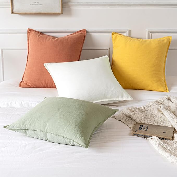MIULEE Decorative Linen Pillow Covers 20x20 Inch Coral Boho Farmhouse Neutral Couch Throw Pillows for Bed Pack of 2 Accent Modern Pillowcase Summer Sofa Livingroom Home Decor