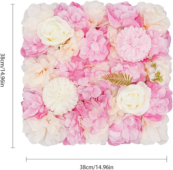 CNCEST 3D Flower Wall Panel, 12pcs Artificial Flower Wall Background Silk Rose Mat, Floral Wall Arrangement for Wedding Backdrop Wall Decor Shop Photo Backdrop, 15x15in, 38x38cm(38x38cm-12pcs)