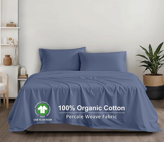 RUVANTI 100% Organic Cotton Sheets Full Size, Percale Weave, GOTS Certified, 4-Piece Set, Deep Pocket 15", Crisp & Breathable, Soft Durable Bedding, Sábanas Algodón Orgánico – Wild Wind