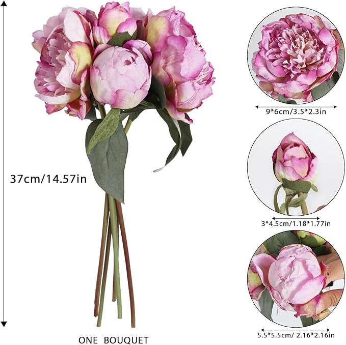 Purple Artificial Peony Flowers 2 Bouquets - Silk Peonies With Stems for Decoration, Cake Decorating, Table Centerpieces, Home Decor Indoor