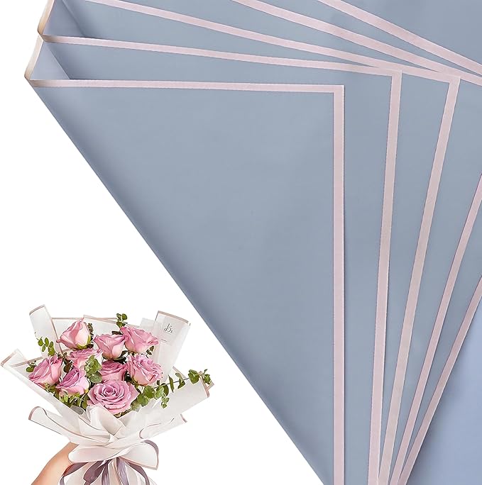 30 Sheets Silver Gold Edge Flower Bouquet Wrapping Paper，Florist Supplies Waterproof Floral Bouquet Wrapping Paper Bouquet Accessorie，Flower Shop Packaging Pape for DIY Gift Wedding Birthday