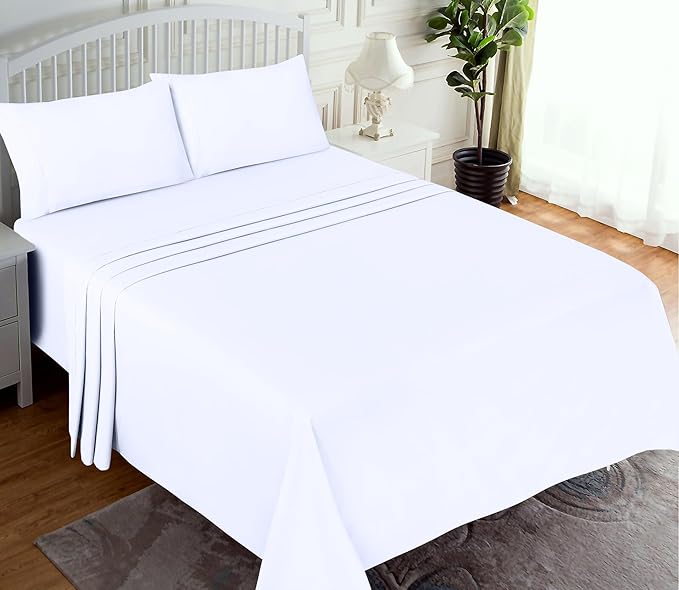 RUVANTI 100% Cotton Twin XL Sheet Sets, 3 Pieces, Soft & Breathable Percale Weave Bedding, Deep Pocket 16", Hotel Standard, Crisp Cool Feel, Durable, Perfect Size Dyed Sheets, Bright White