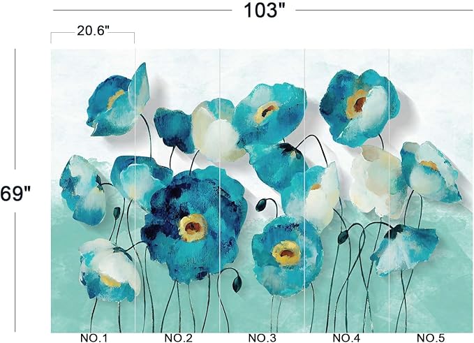 Blue Oil Painting Flowers Wall Mural Wallpaper for Bedroom 103" x 69"