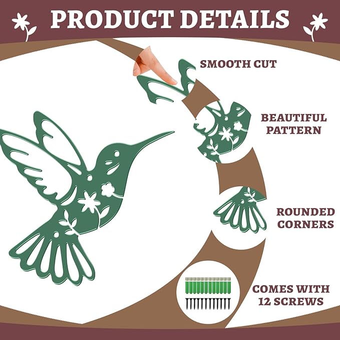 twinklemon 6PCS Metal Hummingbird Wall Art Decor Colorful Birds Outdoor Wall Decor Iron Hanging Decor Ornaments Bird Wall Art Decorations for Garden Fence Yard Living Room Patio Balcony