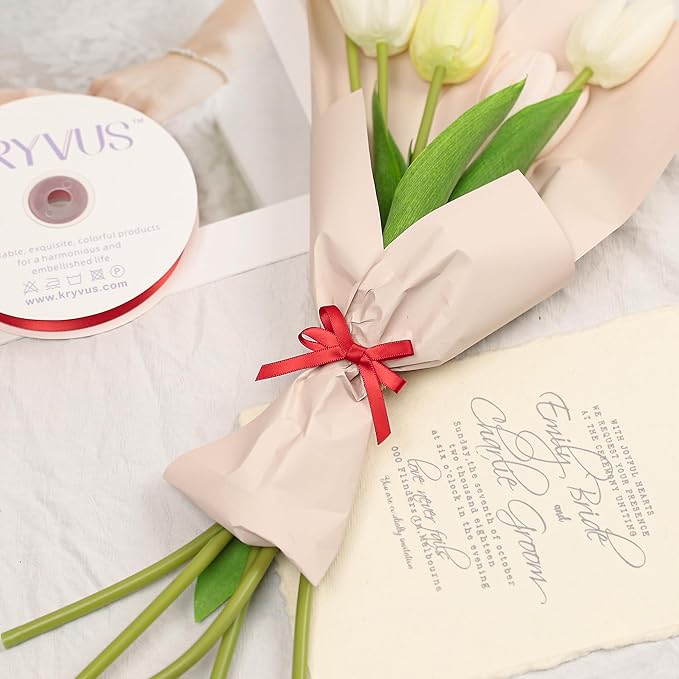 Red Satin Ribbon, Double Faced 1/4 Inch X 25 Yards Red Ribbon, Premium Satin Ribbons for Gift Wrapping, Crafts, Hair Bow Making, Sewing, Flower Bouquet, Wedding Party Decor