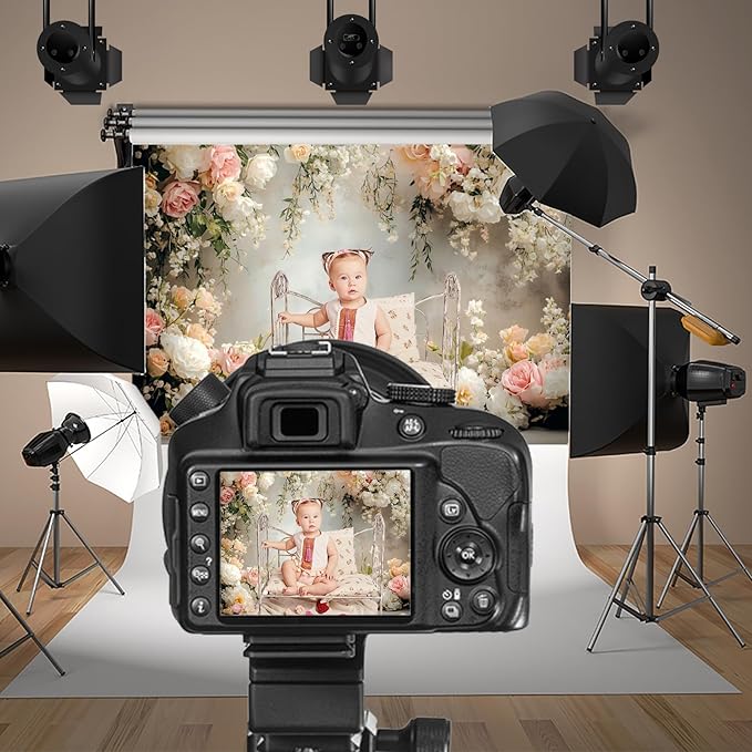 Baocicco 9x6ft Vinyl Flowers Wall Photography Backdrop Vinatage Wall White Pink Floral European Style Background Outdoor Wedding Birthday Party Banner Supplies Garden Home Decor Studio Props