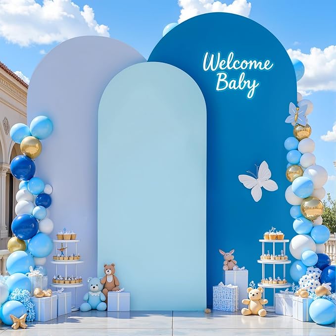 Gradient Blue Arch Backdrop Cover 8FT 7.2FT 6.6FT Arch Covers Stretchy Backdrop Set of 3, Party Arch Cover Spandex Fitted Under The Sea Fabric Arch Covers for Baby Shower Birthday Wedding Decoration