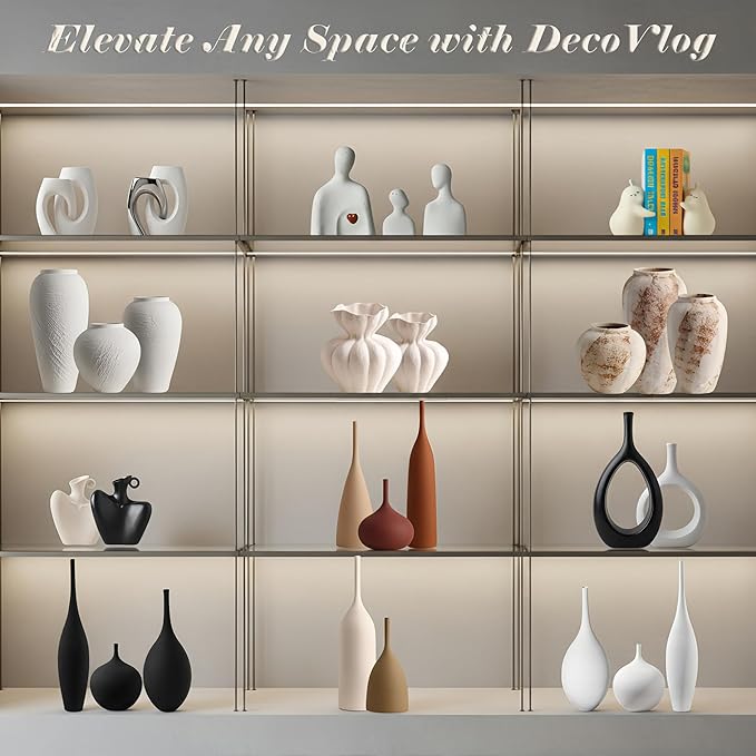Ceramic Vases Set of 2, Modern Boho Vases for Centerpiece Decor, Matte Minimalist Neutral Vases for Home Decor, Living Room, Bookshelf, and Entryway Table Decor (Multicolor-2)