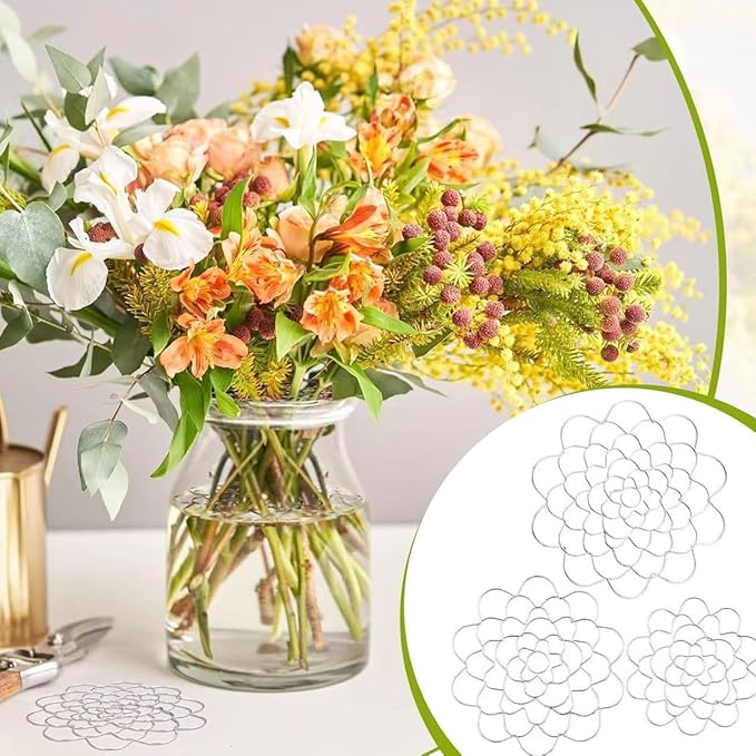 Wolfride 3Pcs Flower Arrangement Holder, Arranger Floral Organizer Floral Grid Holder Flower Frog Tool Wire Flower Arranging Tool for Vase Stems Bouquets(4'', 5'', 6'' Dia)