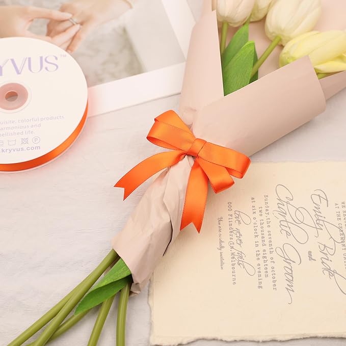 Orange Satin Ribbon, Double Faced 5/8 Inch X 50 Yards Orange Ribbon, Premium Satin Ribbon for Gift Wrapping, Crafts, Hair Bow Making, Sewing, Flower Bouquet, Wedding Party Decor