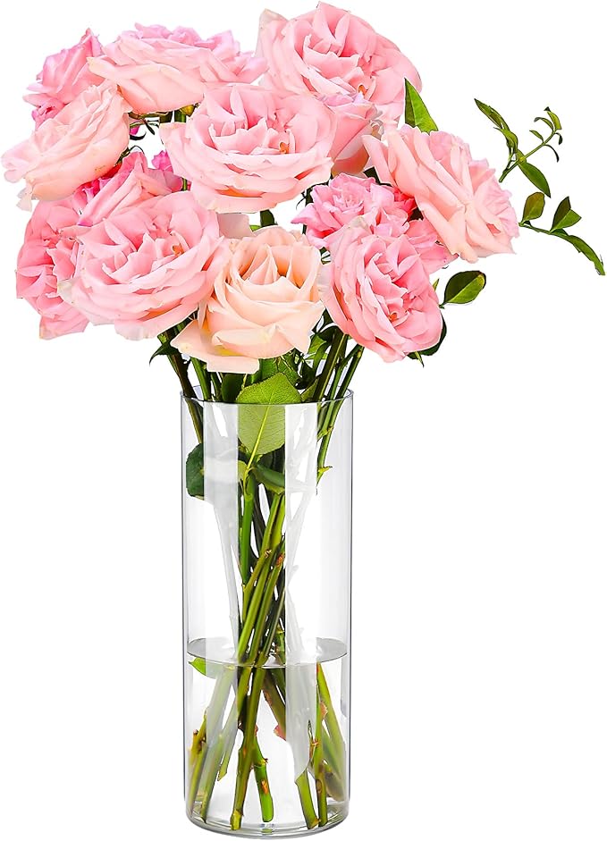 Clear Flower Vase, Non-breakable Vases, 6" W x 6" H, Acrylic Vase, Aesthetic Room Decor Cylindrical Modern Flower Vases for Table Centerpiece, Home Decor, Women Floral Arrangement Gift