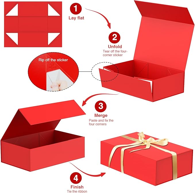 Luxury Large Gift Box 13.8"x9"x4.3" Storage Box Ribbon Magnetic Closure for Luxury Packaging Box for Mother's Day, Birthdays, Bridal Gifts,Weddings