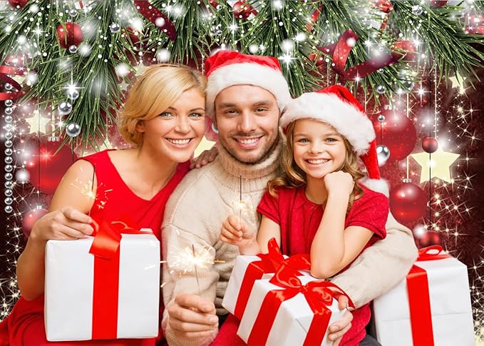 SJOLOON Christmas Backdrops Red Ball Theme Background Shining Stars Background New Year Backdrop for Christmas Party Decoration Banner Photo Shoot 12364 (10x8FT)