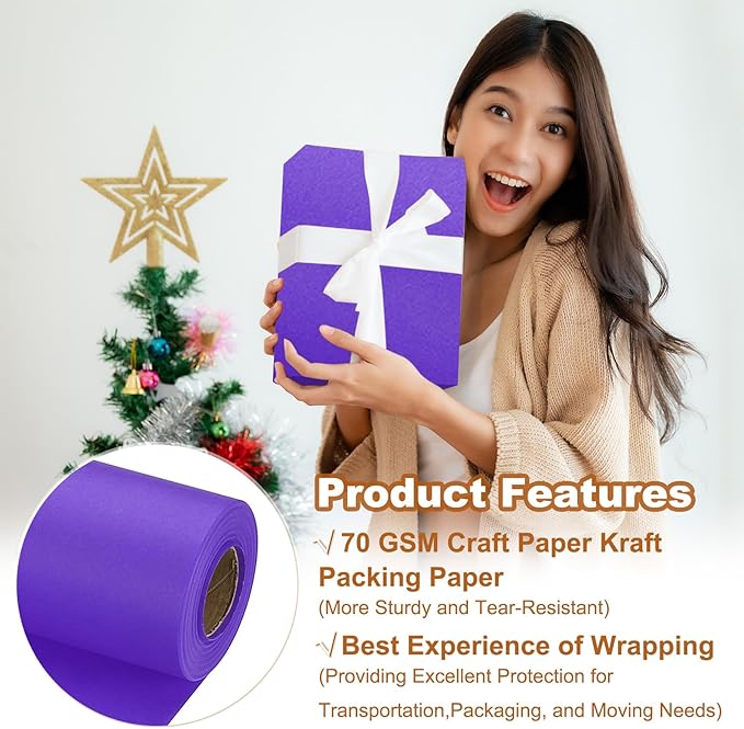 PATIKIL Wrapping Paper, 15" x 600"(49') 70 GSM Craft Paper Roll Kraft Packing Paper for Poster Bulletin Board, Gift Wrapping, Violet Blue