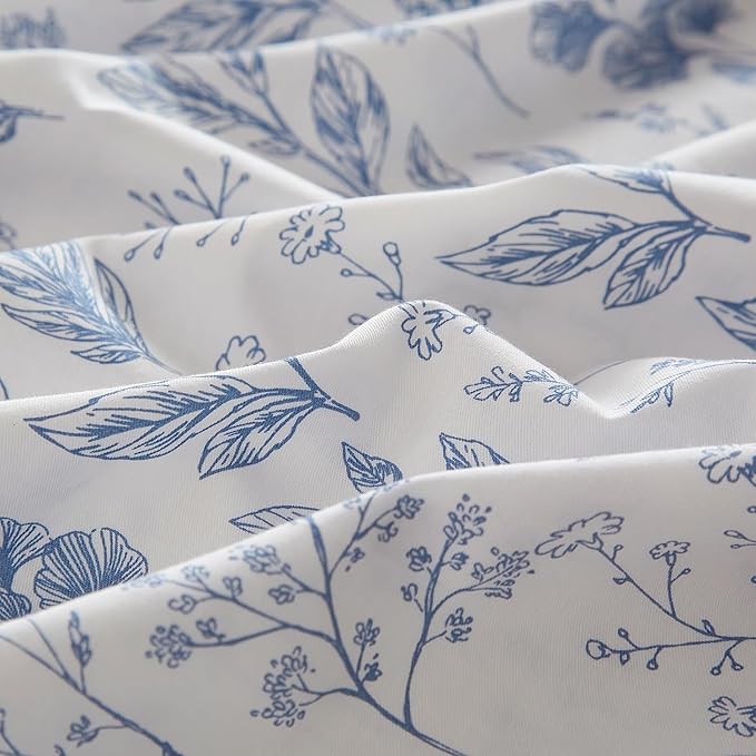 Cotton Floral Duvet Cover Full White Blue Floral Print Full Bedding Sets Vintage Boho Flower Comforter Cover Aesthetic Bedding Botanical Duvet Cover Cottagecore Comforter Cover with Zipper Closure