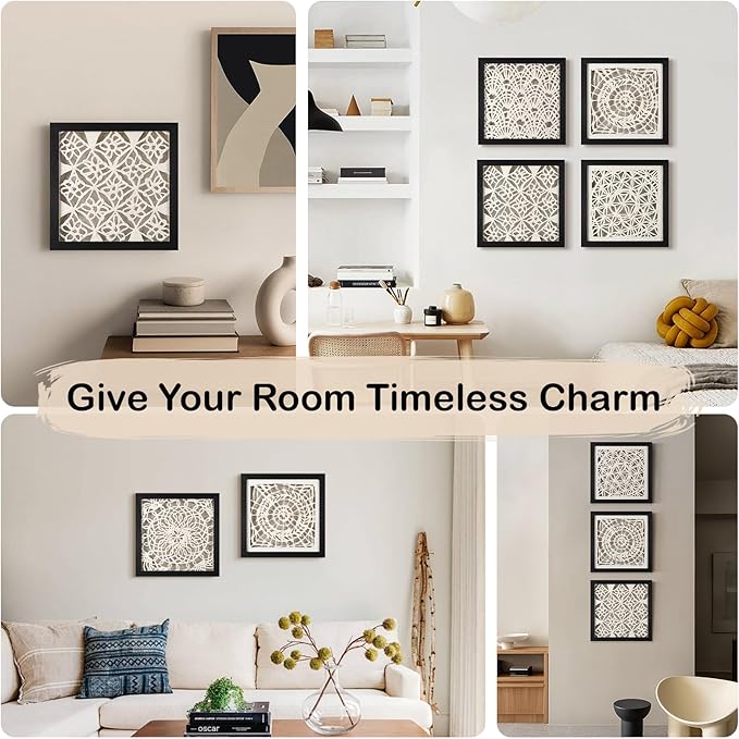 FOLKOR Black and White Abstract Wall Decor for Entryway Staircase Art Gallery, 12" Handmade Paper Artwork Eclectic Home Accent, Geometric Floating Shadow Box Wall Plaque Gift for Birthday Thanksgiving
