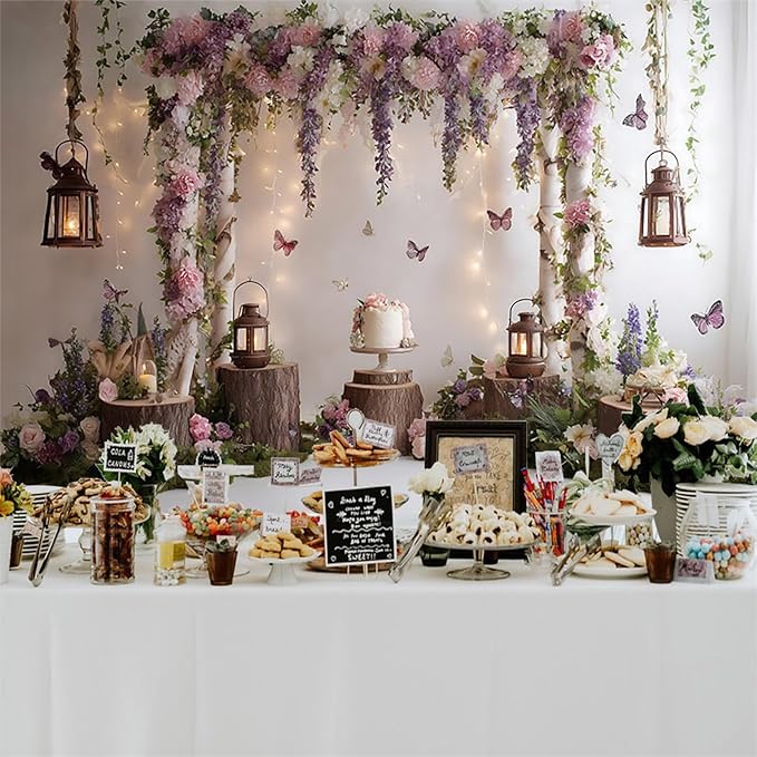 Baocicco Rustic Flower Wall Backdrops 20x10ft Farmhouse Wedding Background Photography Baby Shower Bridal Shower Backdrop Purple Floral Wooden Butterfly Backdrop Kids Adults Portraits Studio Props