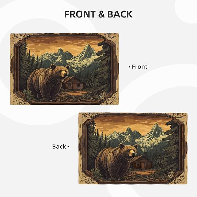Cabin Bear Placemats Set of 4 Washable Table Mats Rustic Wildlife Hunting Forest Mountain Heat-Resistant Cotton Linen Place Mats for Dining Table Kitchen Indoor Outdoor Party Holiday Decor