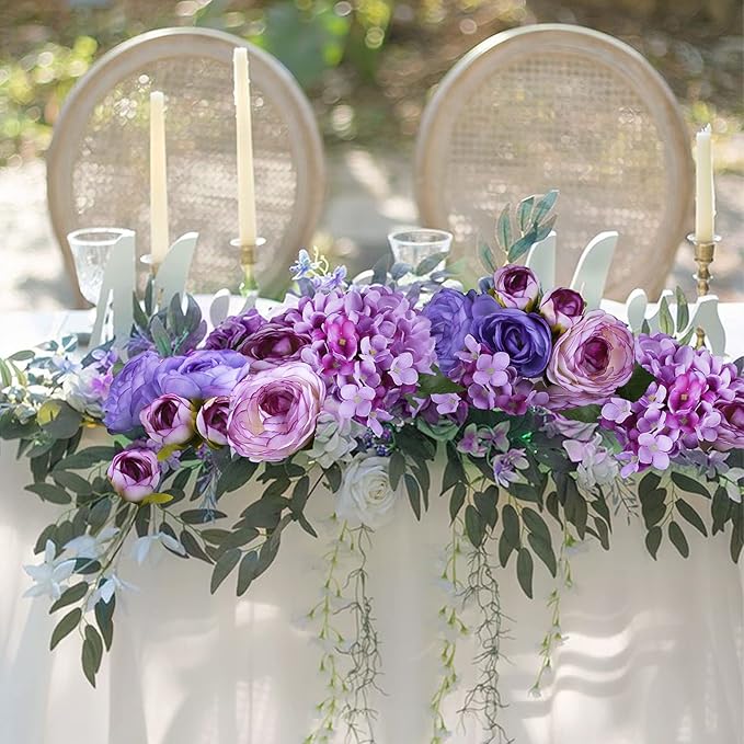 Felice Arts 12" Purple Hydrangea Silk Flowers Bouquet, Peonies Artificial Flowers for Wedding Bridal Bouquets Home Table Centerpieces Baby Shower Floral Decor (7 Heads Tea Rose & Hydrangea)