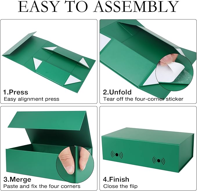 Green Christmas Gift Box with Magnetic Lids 13.8x8.3x4.4 in, Bridesmaid Groomsman Proposal Box, Large Rectangle Storage Box 1 Pack
