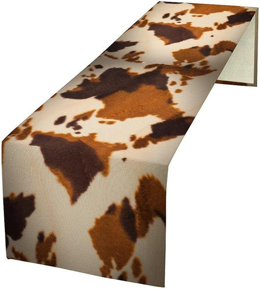 Cow Print Table Runner, Brown Cowhide Print Western Style Table Runner Country Farmhouse Cottage Cow Patten Table Decoration for Home Kitchen Dining, 13x90 Inch