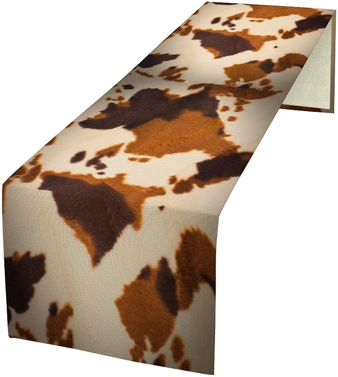 Cow Print Table Runner, Brown Cowhide Print Western Style Table Runner Country Farmhouse Cottage Cow Patten Table Decoration for Home Kitchen Dining, 13x70 Inch