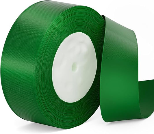 Green Ribbon 1-1/2 inch Green Satin Ribbon 50 Yards for Crafts Sewing Wrapping Flower Bouquet Christmas Wreath Wedding Invitations Party Decorations