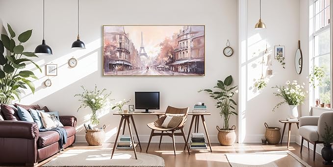Paris Decor Modern Artwork Couple Room Wall Art Landscape Canvas Painting for Living Room Bedroom Office - Large 20"x40" Framed