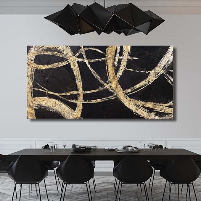 VAYIMDH Black And Gold Pictures for Living Room Black Wall Decor Minimalist Wall Decorations Abstract Wall Paintings 29"x 58" for Office