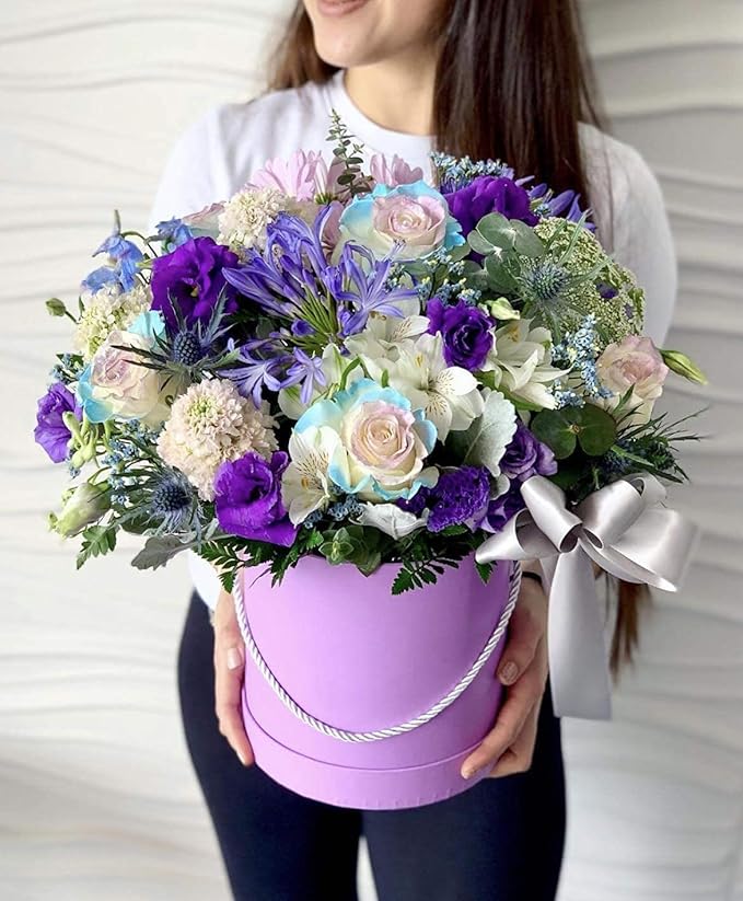 UNIKPACKAGING Premium Quality Round Flower Box, Gift Boxes for Luxury Flower and Gift Arrangements, Set of 3 pcs (Lavender)