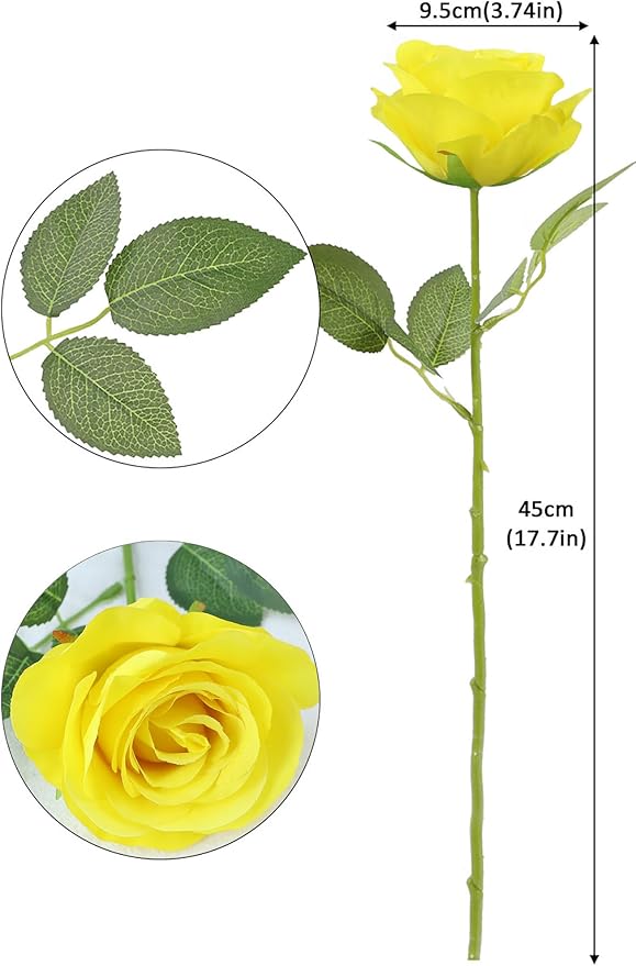 12pcs Yellow Roses Artificial Rose Flowers Fake Roses Flowers with Long Stems Silk Flowers for Wedding Bouquet Centerpices Decorations Party Bridal Baby Shower Home Decor