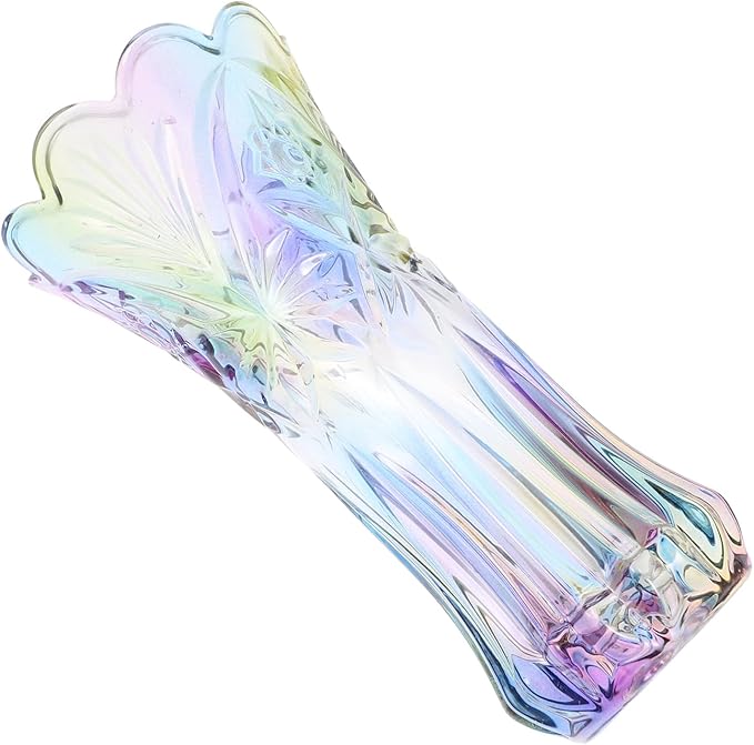 Colorful Thickened Glass Flower Vase Rainbow Hydroponics Plant Container Decorative Home Office Living Table Arrangement Holder