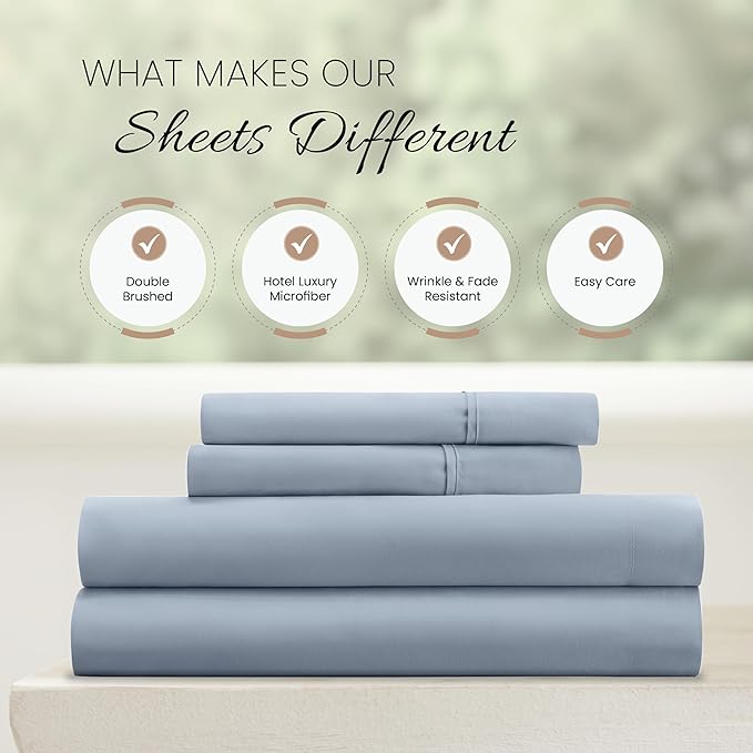 Linen Market Bed Sheets for Cal King Size Bed (Light Blue) - Sleep Better Than Ever with These Soft and Cooling California King Sheets - Deep Pocket Fits 16" Thick Beds - 4 Piece Cal King Sheet Set