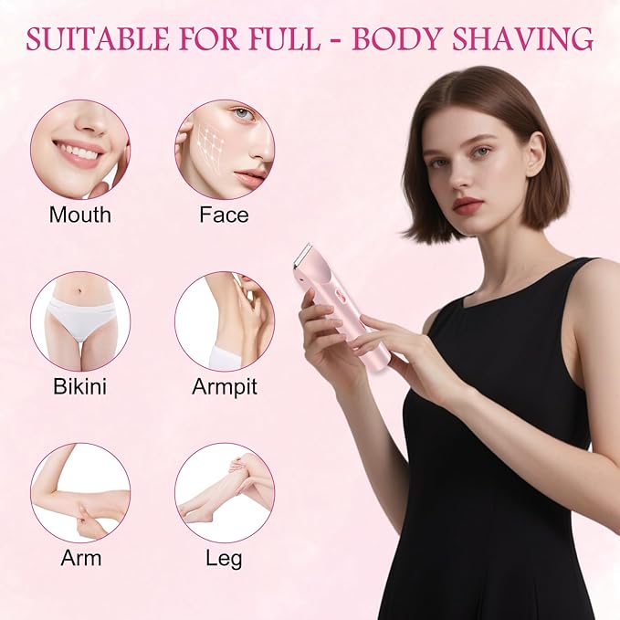 2025 New 2 in 1 Bikini Trimmer for Women, Bikini Shaver with Dual Head, Painless Smooth Shave & Gentle Pubic Hair Removal, Cordless & IPX7 Waterproof Electric Trimmer for Sensitive Skin (Pink)