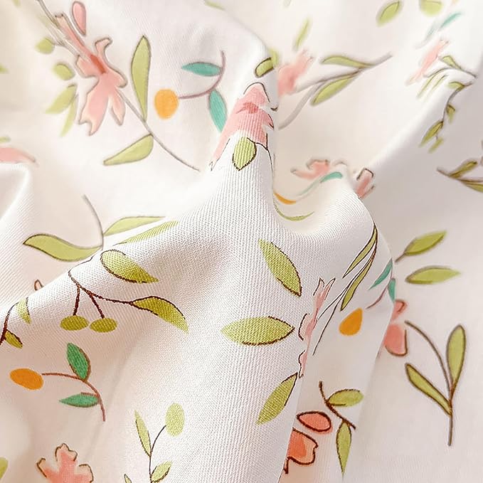 EAVD Chic Floral Girls Duvet Cover Twin XL Cotton Pink White Garden Floral Bedding Set with 2 Pillowcases Freash Cute Botanical Comforter Cover with Zipper Closure
