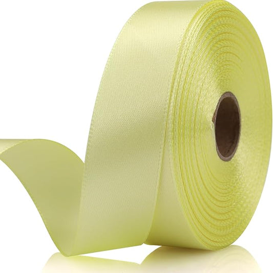 7/8 Inch 30 Yards Rice Yellow Satin Craft Ribbon-Single Face Polyester Ribbon for Handmade Roses,Gift Wrapping,Timeless Flower,Bouquets,Wedding and Party Decoration