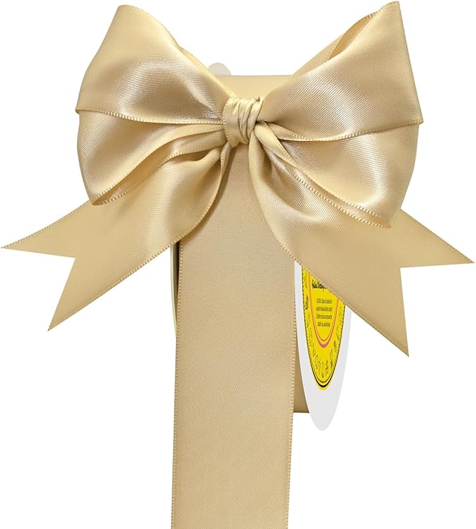 Double Face Champagne Gold Satin Ribbon 1-1/2 inch X 50 Yards Polyester Champagne Gold Ribbon for Gift Wrapping Very Suitable for Weddings Party Hair Bow Invitation Decorations and More