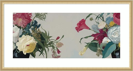 Kate and Laurel Framed Wall Art Print Romantic Blooms by Mary Sparrow, 42 x 22, Florence Gold Frame, Traditional, Flower Art for Wall Decor