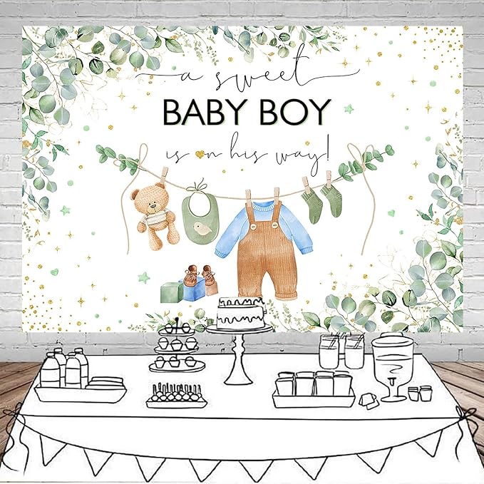 Mocsicka Sweet Baby Shower Backdrop - Princess Pink Greenery Party Banner for Girl Baby Shower Photo Booth (Blue, 6x4ft)