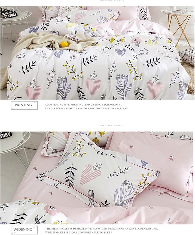 HighBuy Girls Duvet Cover King Floral Aesthetic Coquette Bedding Set White Pink Premium Cotton Teens Flower Bedding Set King Kids Comforter Cover Soft Branches Bedding Collection King Pink