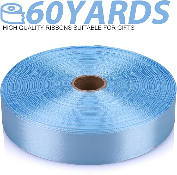 7/8 Inch 60 Yards Sky Blue Satin Craft Ribbon-Single Face Polyester Ribbon for Handmade Roses,Gift Wrapping,Timeless Flower,Bouquets,Wedding and Party Decoration