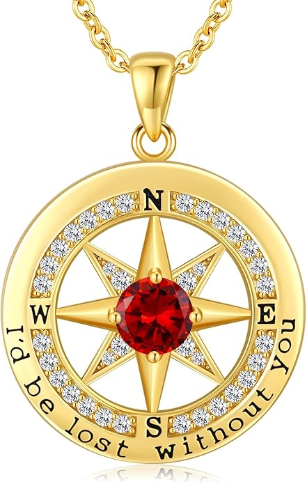 S925 Necklace Gift for Wife |Compass Jewelry |Women Anniversary |Sterling Silver |Girlfriend Birthday Gifts for Her Valentines |I'd be Lost without You |Jewel 18K Gold