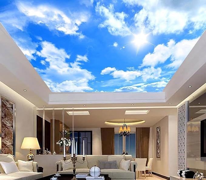 Eierme-Blue Sky Background with White Clouds Mural Wallpaper Peel and Stick 137" x 102"