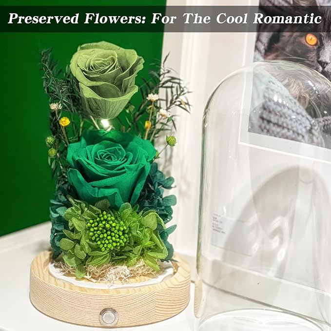 Preserved Roses & Fresh Flowers Bouquet – Gift for Women, Roses That Last Forever, Flowers for Delivery Prime, Green Roses – Birthday, Mother’s Day & Christmas