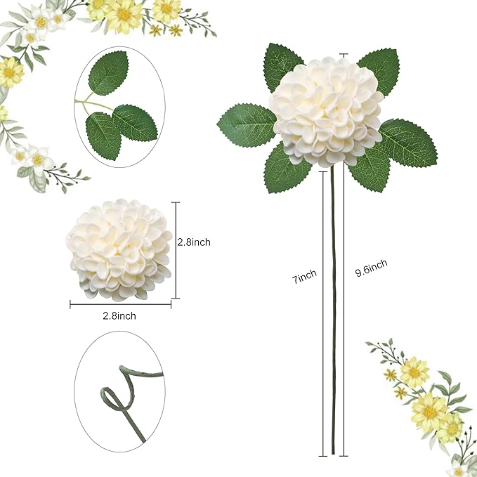 Artificial Flowers, 25pcs Realistic Artificial Rose for DIY Wedding Bouquets Centerpieces Arrangements, Cream Dahlia Flowers with Stem for Bridal Shower Party Home Decorations