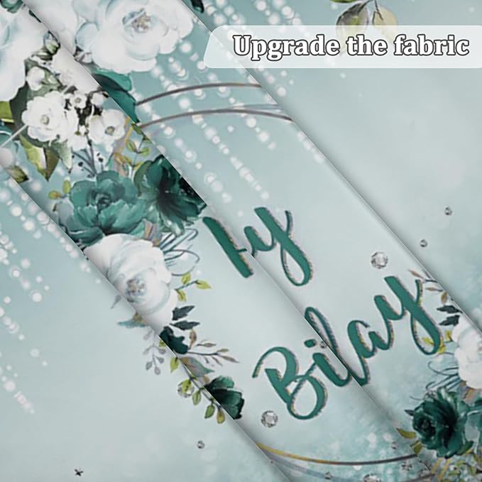 Renaiss 8x6ft Floral Happy Birthday Backdrop for Woman Fabric Green White Flowers Blooming Flower Photography Background Shinning Diamond Photo Backdrops for Birthday Party Supply