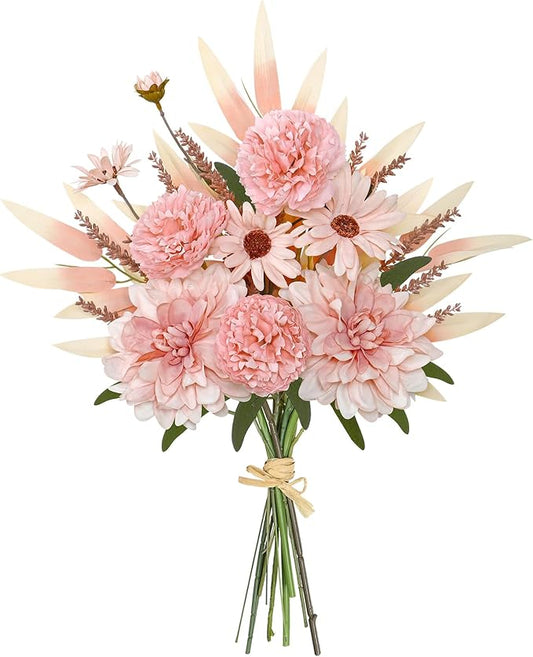 Dremisland Artificial Flowers Bouquet Silk Floral Arrangements Faux Flowers Plant for Home Decor Wedding Bride Bouquets Floral Tables Centerpieces for Home Decor Indoor Vase Table Decor (Pink)