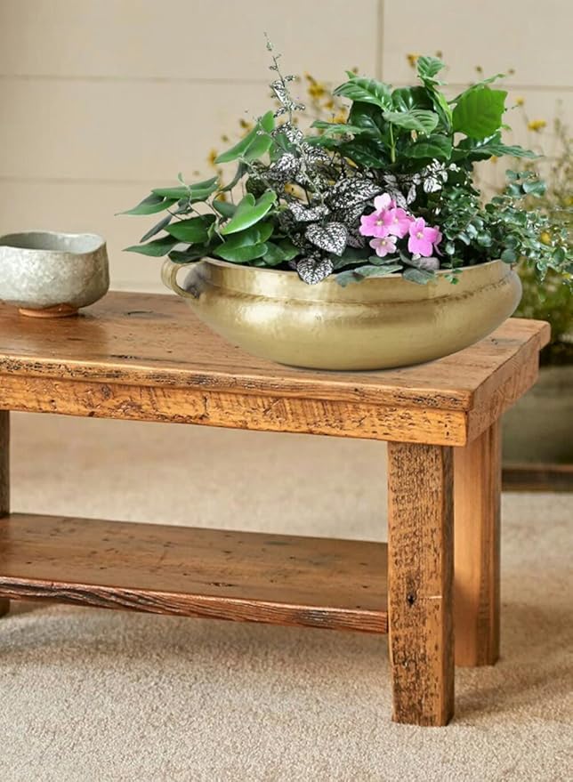 Serene Spaces Living Gold Handi Bowl - Hammered Texture, Decor for Living Rooms, Entryways, Restaurants, Indian Wedding, Table Centerpiece - Select from Aluminum or Brass, Brass,4.25" Tall & 12.5" Dia