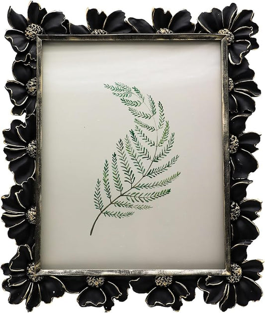 8x10 Vintage Picture Frame, Antique Black Ornate Photo Frame, for Tabletop and Wall Display, Decorative Floral Design Retro Home Decor, Old Fashioned Photo Gallery Art